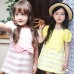 GI0572 เดรสเด็กผู้หญิง ช่วงบนผ้าลูกไม้ แขนจั๊ม แต่งโบว์ที่เอว ช่วงล่างผ้าแก้ว สีขาวสลับชมพู S.100/140